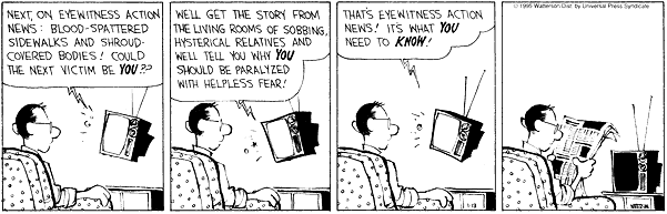Calvin's father may very well echo Watterson's own distrust of technology, specifically interaction with media. 